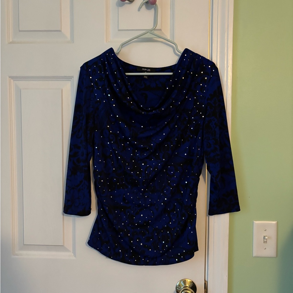 Style & Co. Blue Embellished Blouse